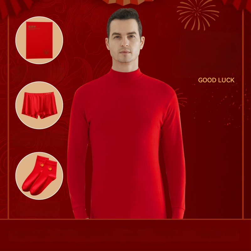 Set termic pentru bărbați din bumbac 100%, antibacterian, trei straturi, grosime extra 501–600 g/m², top cu mânecă lungă și guler simplu, pantaloni incluși