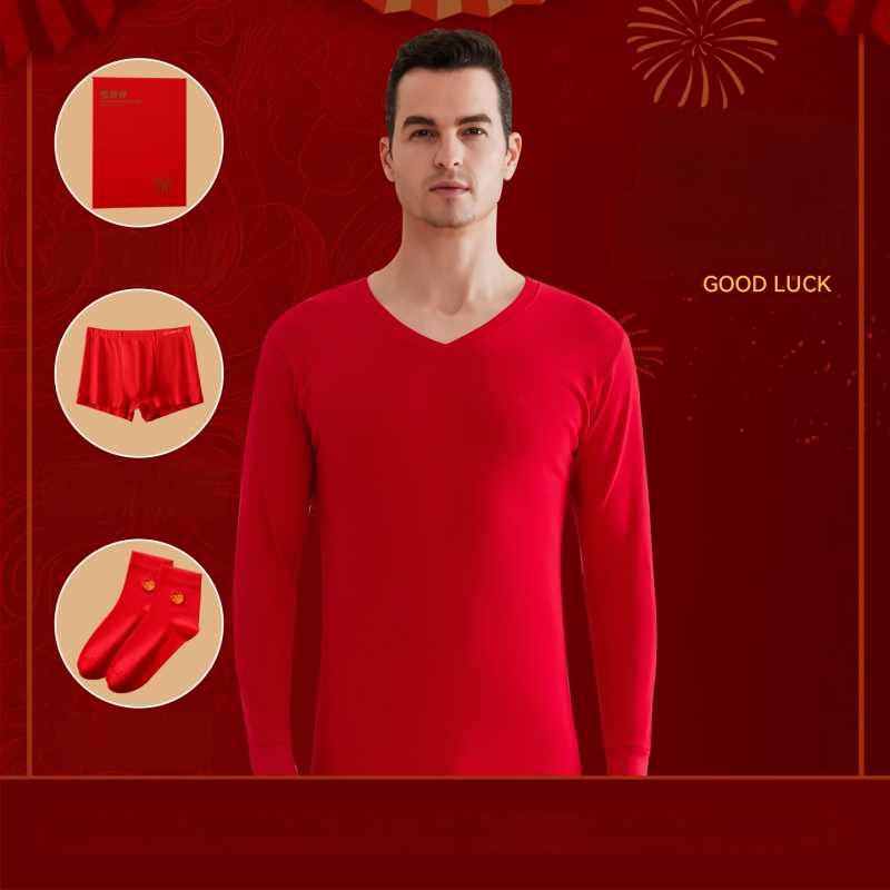 Set termic pentru bărbați din bumbac 100%, antibacterian, trei straturi, grosime extra 501–600 g/m², top cu mânecă lungă și guler simplu, pantaloni incluși