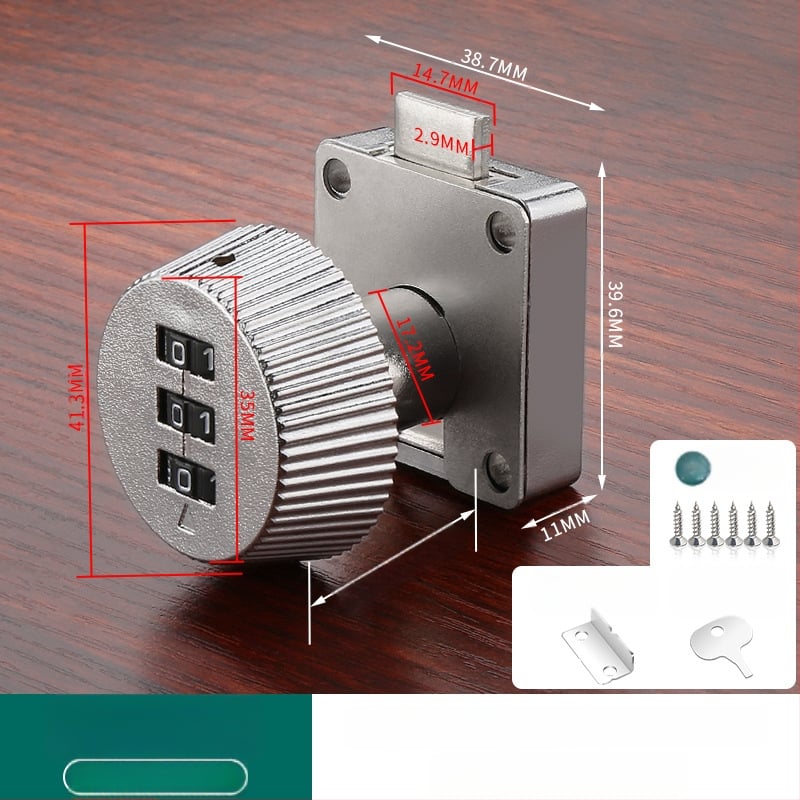 Κλειδαριά με κωδικό για συρτάρια και ντουλάπια — υλικό: κράμα ψευδάργύρου + ABS; μοντέλο: κλειδαριά με κωδικό; εφαρμογή: συρτάρια, ντουλάπια, αρχεία; τύπος: αριθμητικός κωδικός; ξεκλείδωμα: με κωδικό