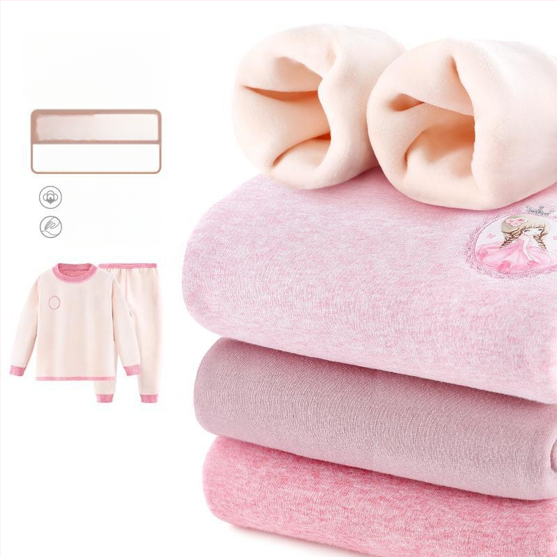 Σετ θερμικού εσωρούχου για κορίτσια, με φλίς επένδυση, από βαμβάκι, για τον χειμώνα, ηλικίες 3–8 ετών