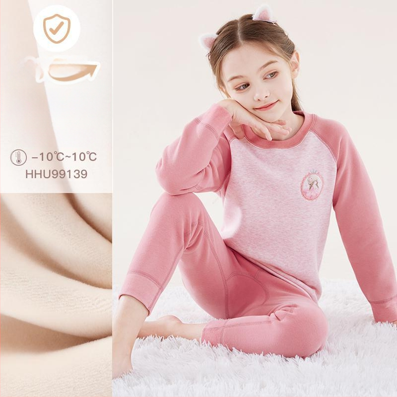 Σετ θερμικού εσωρούχου για κορίτσια, με φλίς επένδυση, από βαμβάκι, για τον χειμώνα, ηλικίες 3–8 ετών