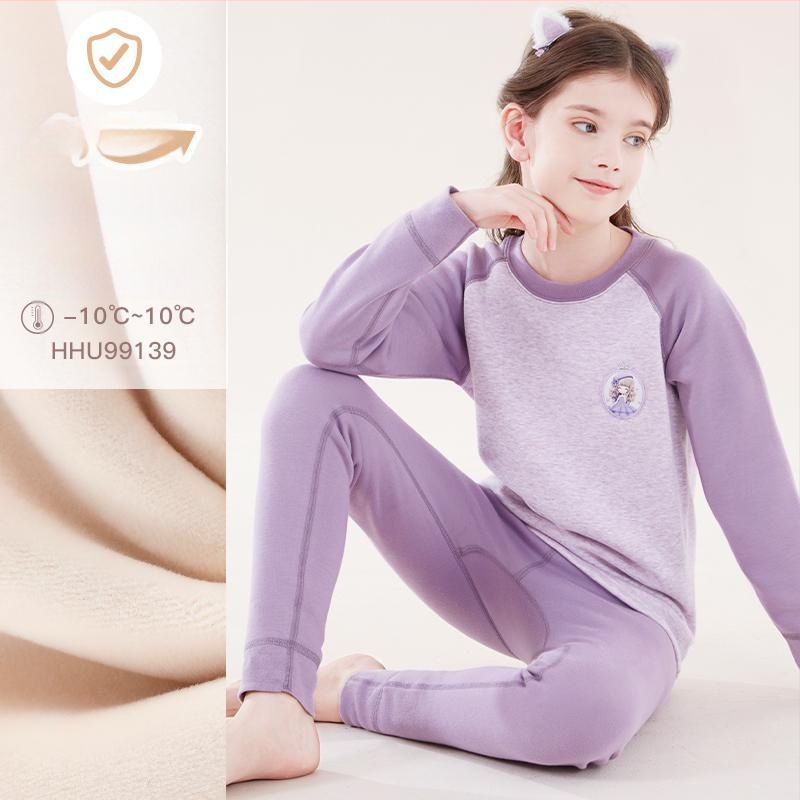 Σετ θερμικού εσωρούχου για κορίτσια, με φλίς επένδυση, από βαμβάκι, για τον χειμώνα, ηλικίες 3–8 ετών