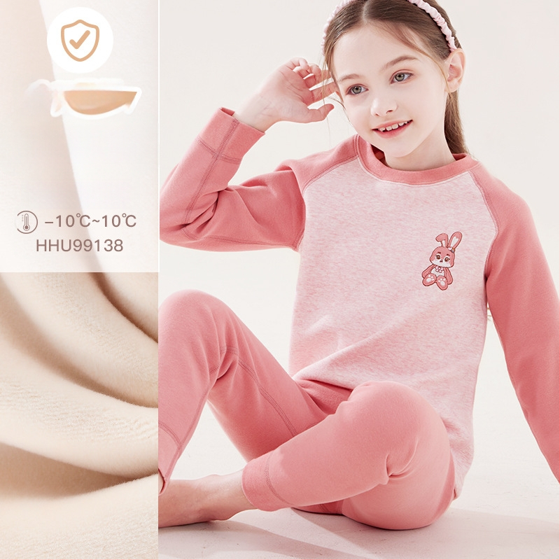 Σετ θερμικού εσωρούχου για κορίτσια, με φλίς επένδυση, από βαμβάκι, για τον χειμώνα, ηλικίες 3–8 ετών