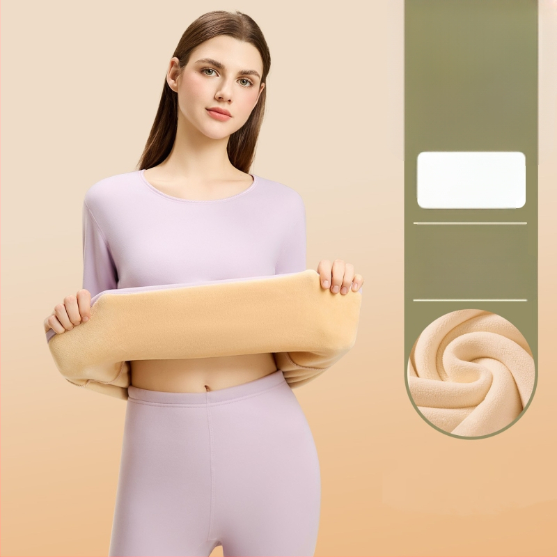 Set termic din lână de miel pentru femei, căptușeală din velur, guler rotund, mâneci lungi, pantaloni, grosime 251–300 g/m2, căldură de iarnă