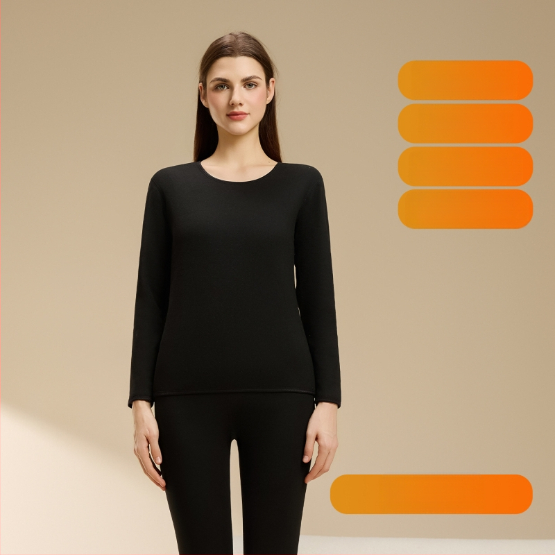 Set termic din lână de miel pentru femei, căptușeală din velur, guler rotund, mâneci lungi, pantaloni, grosime 251–300 g/m2, căldură de iarnă