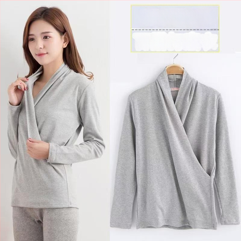 Σετ τοπ θηλασμού για εγκύους – μακριά μανίκια, μίξη βαμβάκι-ελαστάν, μπροστινό άνοιγμα θηλασμού, φθινοπωρινό 2025, στυλ τεσσάρων εποχών