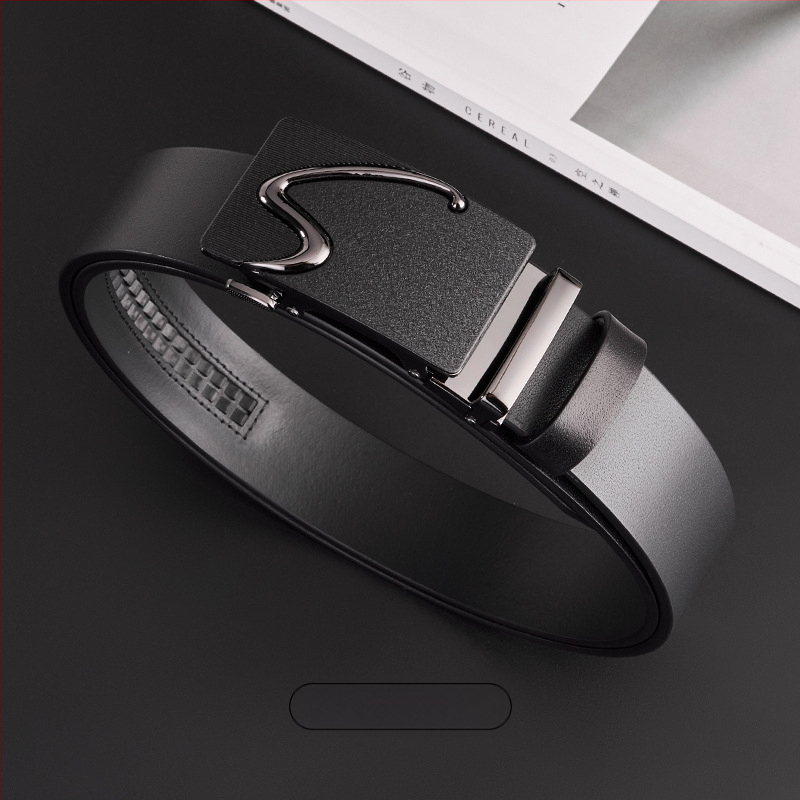 Curea GELING din piele naturală, din piele de vițel prim-strat, cataramă automată, piele tratată vegetal, design cu un singur strat