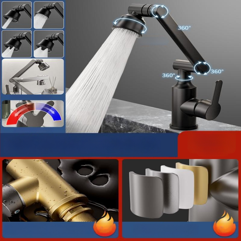 Nerezová oceľová miešacia batéria pre umývadlo s reguláciou teploty (1-100°C), horúca/studená voda, montáž na doske, model ZC1099, meďový jadrový ventil, 20 mm vstup/výstup