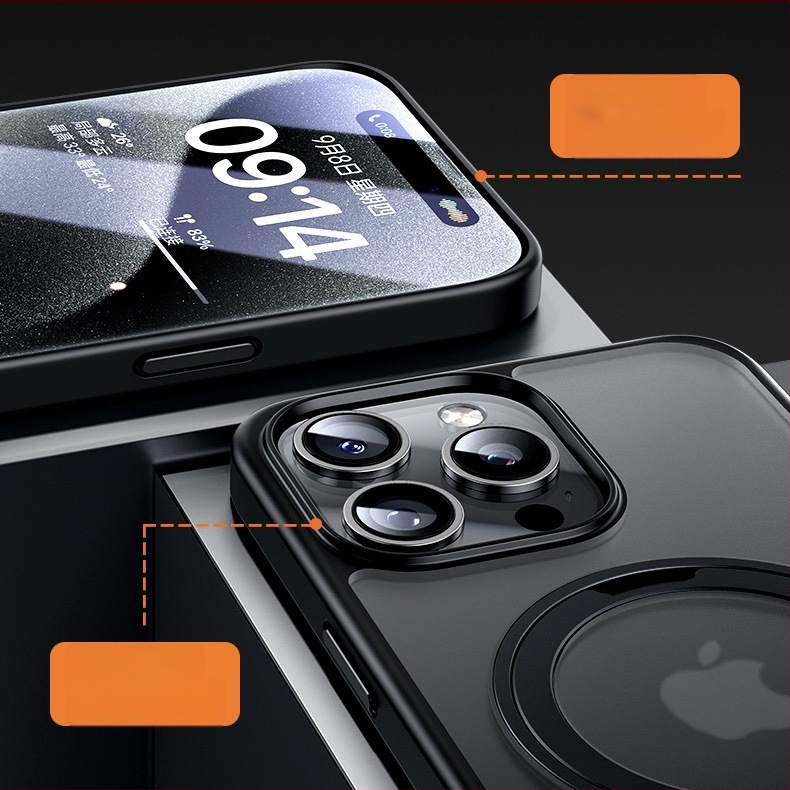 iPhone-hoz készült 360°-os forgó állvánnyal ellátott tok, átlátszó szilikon, CNC-kivitel, ütésálló, mágneses rögzítéssel, kompatibilis az iPhone 12/13/14 sorozattal