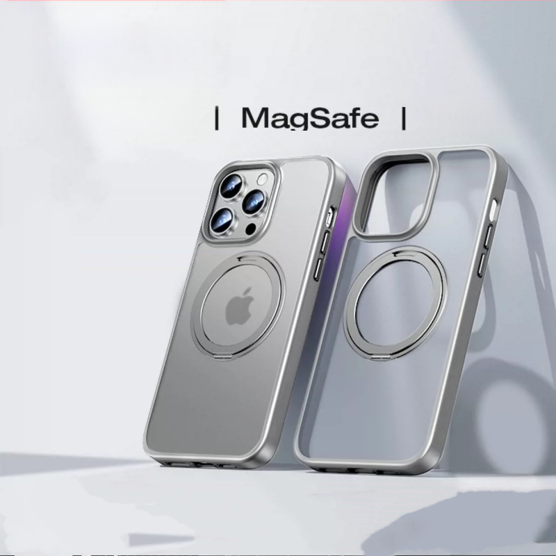 iPhone-hoz készült 360°-os forgó állvánnyal ellátott tok, átlátszó szilikon, CNC-kivitel, ütésálló, mágneses rögzítéssel, kompatibilis az iPhone 12/13/14 sorozattal