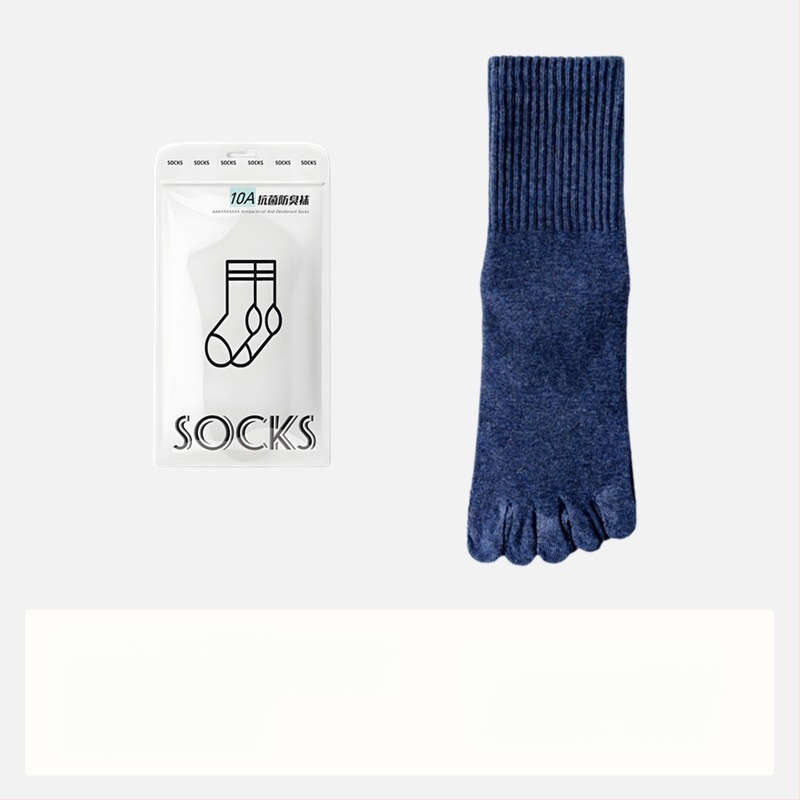 Мъжки антибактериални чорапи с пет пръста, памучни, абсорбират пот и дезодорират, до средата на прасеца; състав: 95% памук, 3% найлон, 2% спандекс