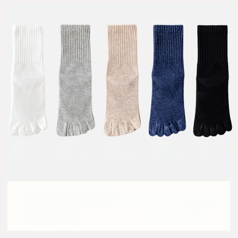 Мъжки антибактериални чорапи с пет пръста, памучни, абсорбират пот и дезодорират, до средата на прасеца; състав: 95% памук, 3% найлон, 2% спандекс