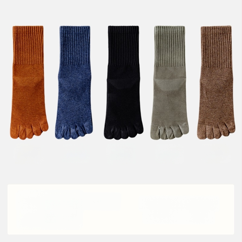 Мъжки антибактериални чорапи с пет пръста, памучни, абсорбират пот и дезодорират, до средата на прасеца; състав: 95% памук, 3% найлон, 2% спандекс