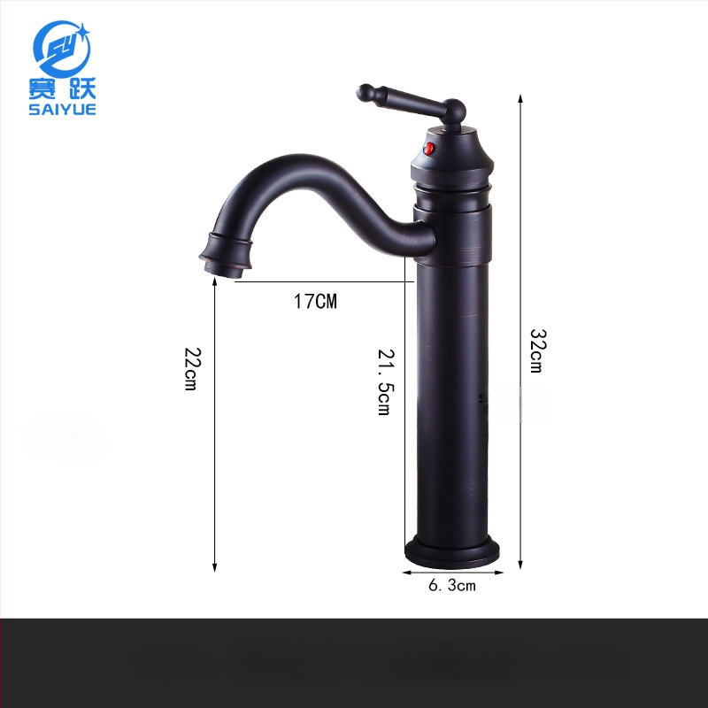 Mosadzový európsky antický kohútik pre umývadlo, horúca a studená voda, s jedným otvorom, na dosku, vysoký profil, keramický diskový ventil, model FG76-09