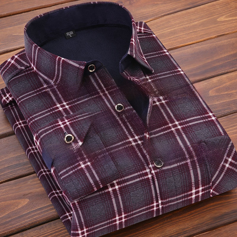 Cămașă pentru bărbați de toamnă-iarnă, cu căptușeală fleece, mâneci lungi, guler pătrat, culoare solidă