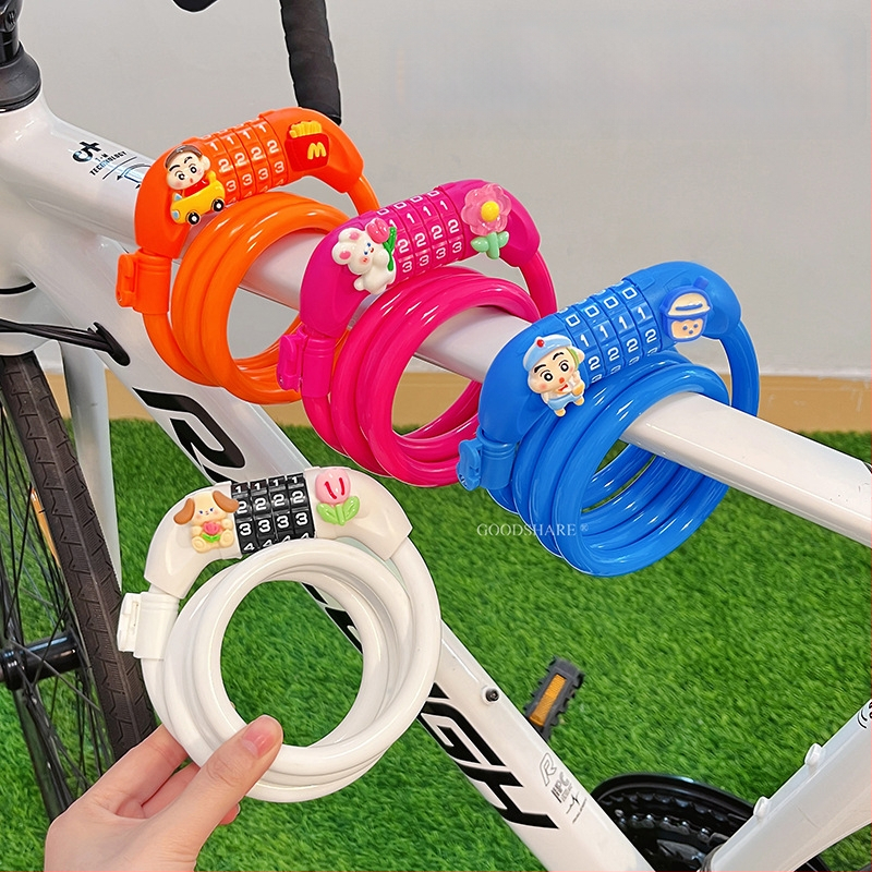 Hegyi kerékpárhoz kódos zár – lopás elleni védelem, aranyos rajzolt dizájn, 2025-ös modell, acélkábel/lánc zár (Termékkód: Tsm+8)