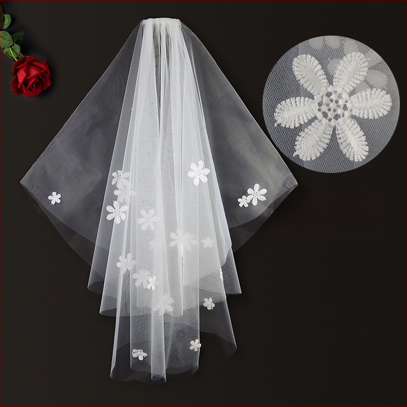 Νυφικό πέπλο από δίχτυ, διπλού στρώματος, με λευκά κρύσταλλα· απλό στυλ, κατάλληλο για γάμο, γενέθλια, φεστιβάλ