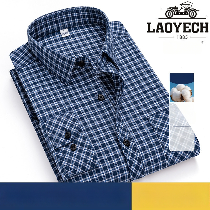 Cămașă, croială lejeră, mâneci lungi, bumbac cu model carouri, guler pătrat