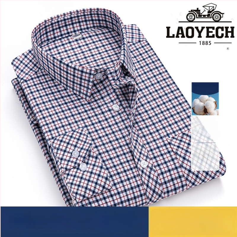 Cămașă, croială lejeră, mâneci lungi, bumbac cu model carouri, guler pătrat