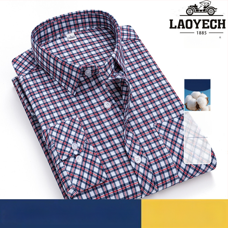 Cămașă, croială lejeră, mâneci lungi, bumbac cu model carouri, guler pătrat