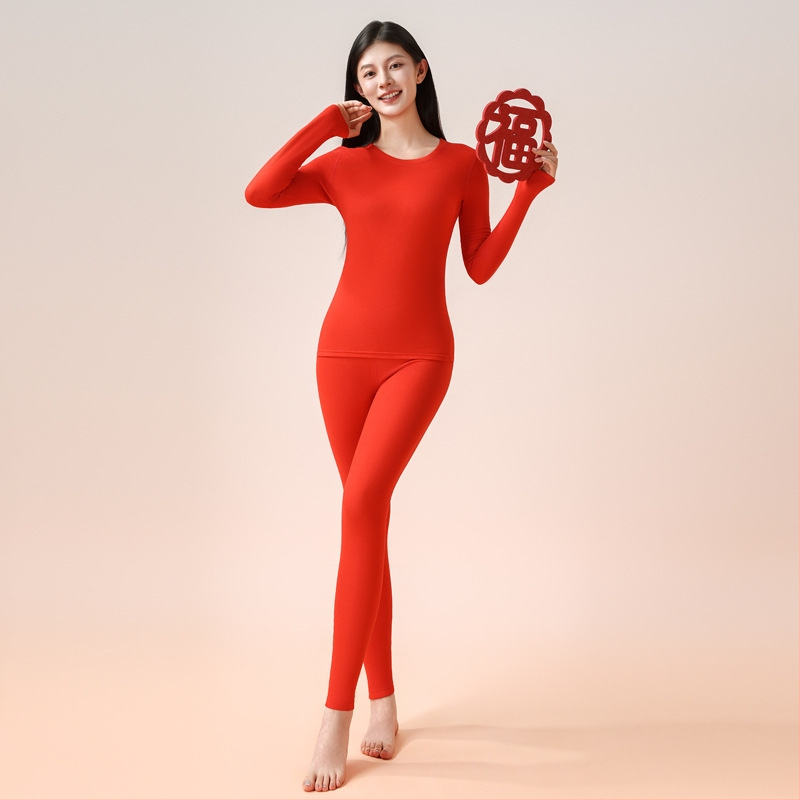 Set unisex de lenjerie termică, cu căptușeală fleece, țesătură extra groasă, guler rotund, bluza cu mânecă lungă și pantaloni lungi