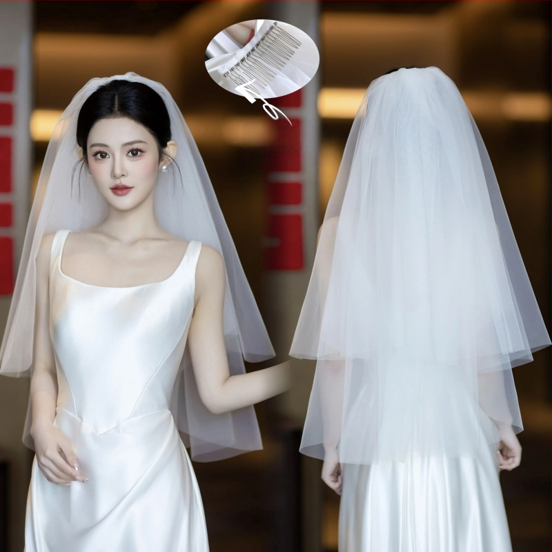 Δικτυωτό νυφικό πέπλο για το κεφάλι, απλός γυναικείος σχεδιασμός, διπλό στρώμα, με σχήμα φιόγγου