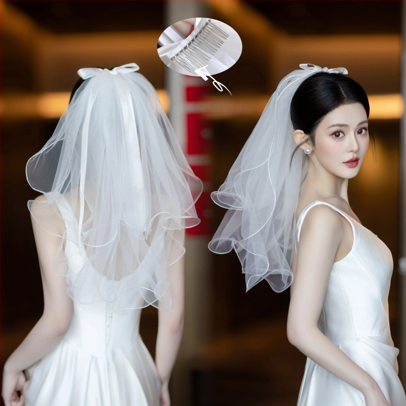 Δικτυωτό νυφικό πέπλο για το κεφάλι, απλός γυναικείος σχεδιασμός, διπλό στρώμα, με σχήμα φιόγγου