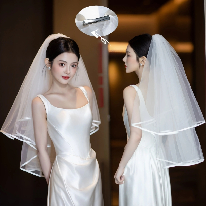 Δικτυωτό νυφικό πέπλο για το κεφάλι, απλός γυναικείος σχεδιασμός, διπλό στρώμα, με σχήμα φιόγγου