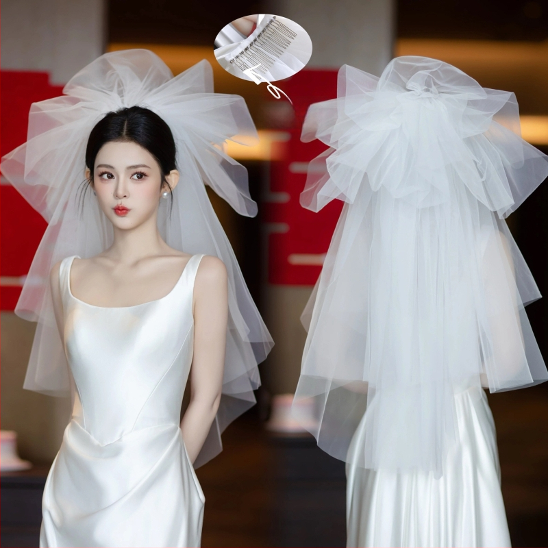 Δικτυωτό νυφικό πέπλο για το κεφάλι, απλός γυναικείος σχεδιασμός, διπλό στρώμα, με σχήμα φιόγγου