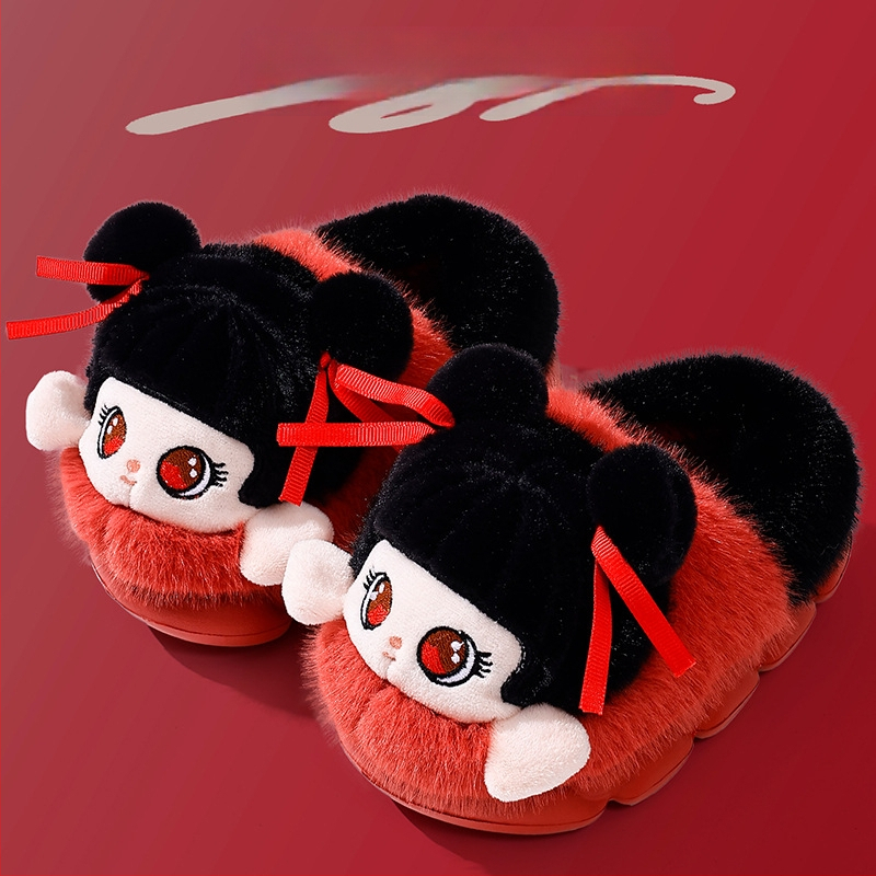 Унисекс памучни чехли с EVA подметка, плюшено горно покритие, подплата от полар, противохлъзгащи, топли и удобни, карикатурен дизайн за зимни и есенни дни