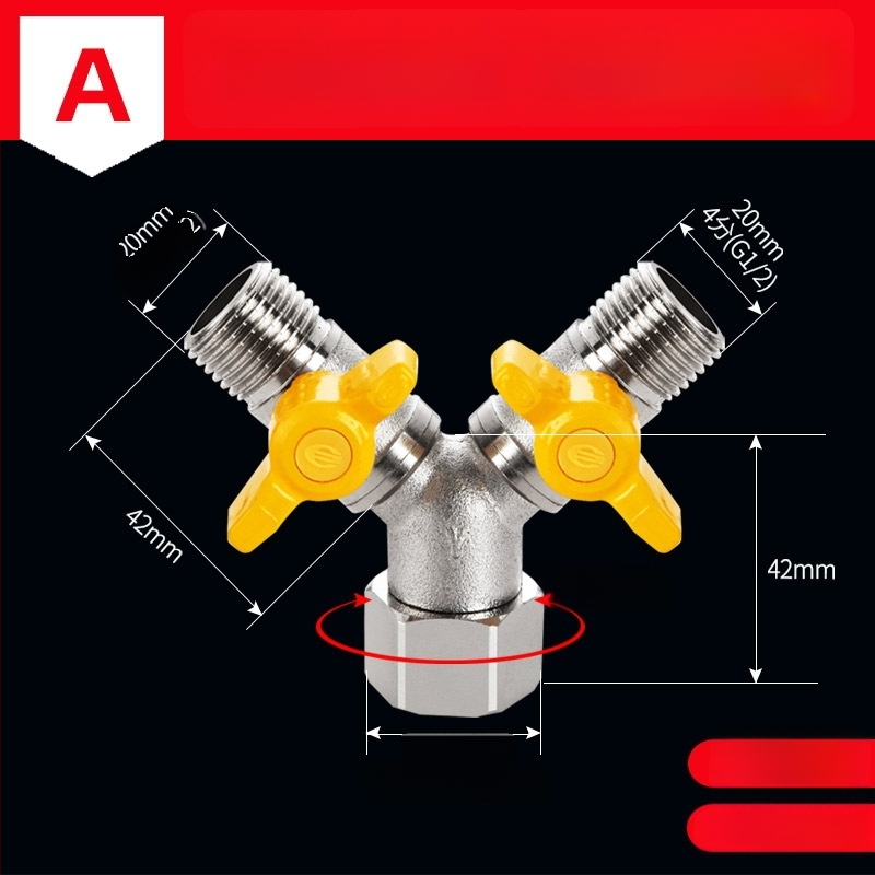Mosazný rozdělovač vody na kohútik, 1 vstup 3 výstupy, závitové pripojenie, 0–90°C