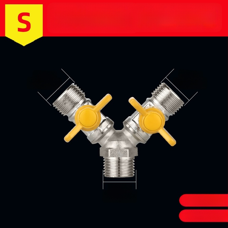 Mosazný rozdělovač vody na kohútik, 1 vstup 3 výstupy, závitové pripojenie, 0–90°C