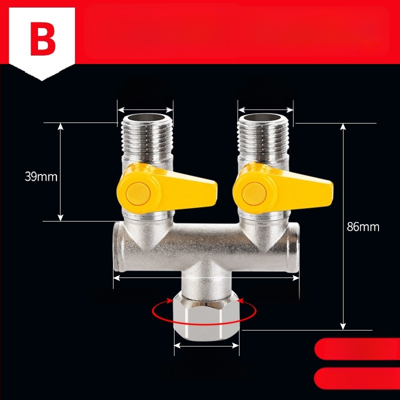 Mosazný rozdělovač vody na kohútik, 1 vstup 3 výstupy, závitové pripojenie, 0–90°C