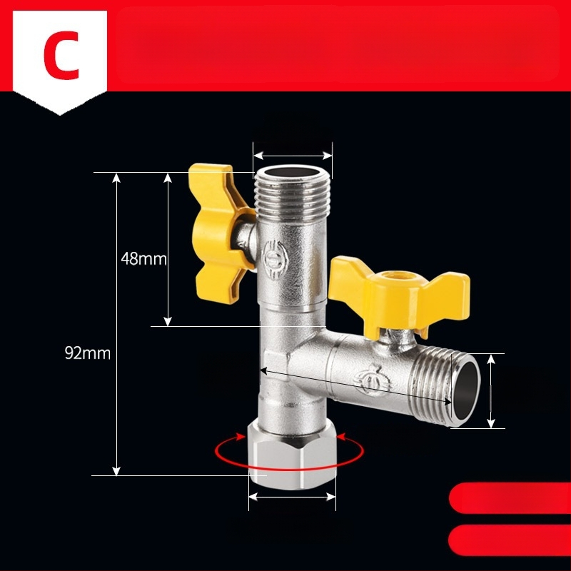 Mosazný rozdělovač vody na kohútik, 1 vstup 3 výstupy, závitové pripojenie, 0–90°C