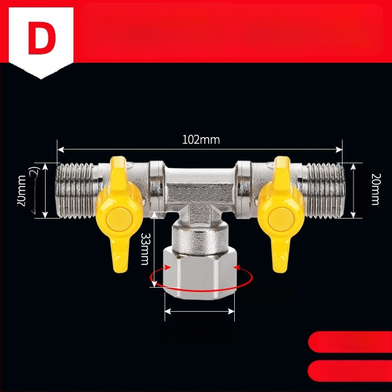 Mosazný rozdělovač vody na kohútik, 1 vstup 3 výstupy, závitové pripojenie, 0–90°C