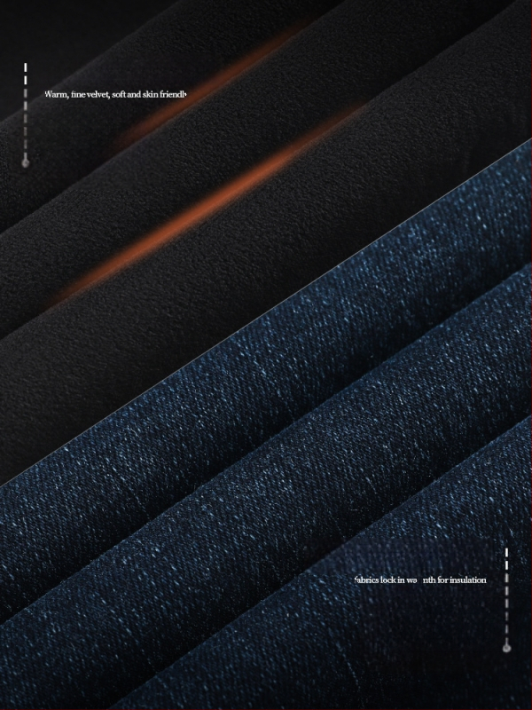 Jeansi din denim cu căptușeală fleece, talie înaltă, croială dreaptă, material gros, elasticitate mare