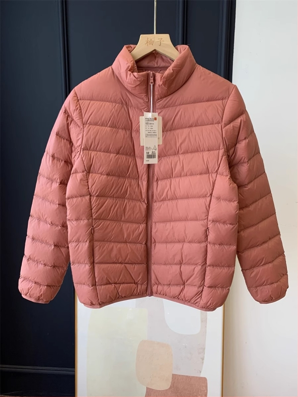 Jachetă subțire din nylon cu puf de rață alb, 85-90% conținut, guler înalt, fermoar