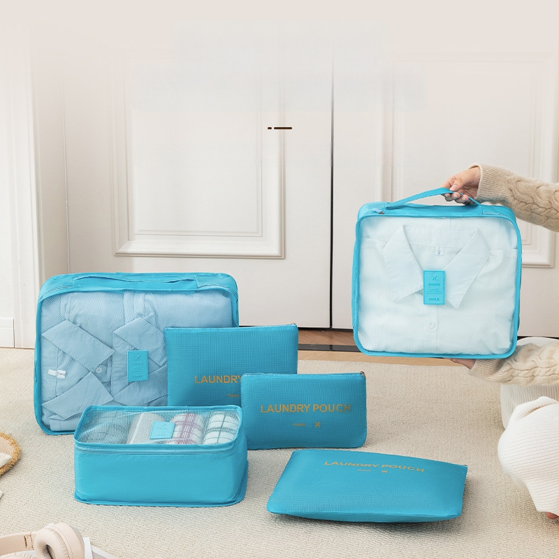 Hat darabos utazási tároló kocka alakú táskák szettje, Oxford anyagból, multifunkcionális, fehérneműk, kozmetikumok és ruházat számára