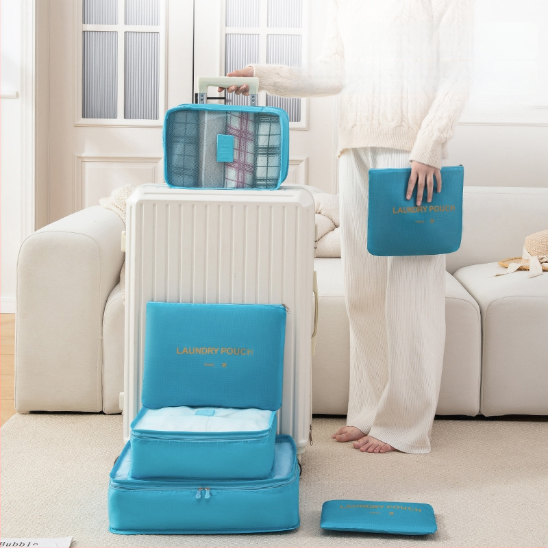 Hat darabos utazási tároló kocka alakú táskák szettje, Oxford anyagból, multifunkcionális, fehérneműk, kozmetikumok és ruházat számára