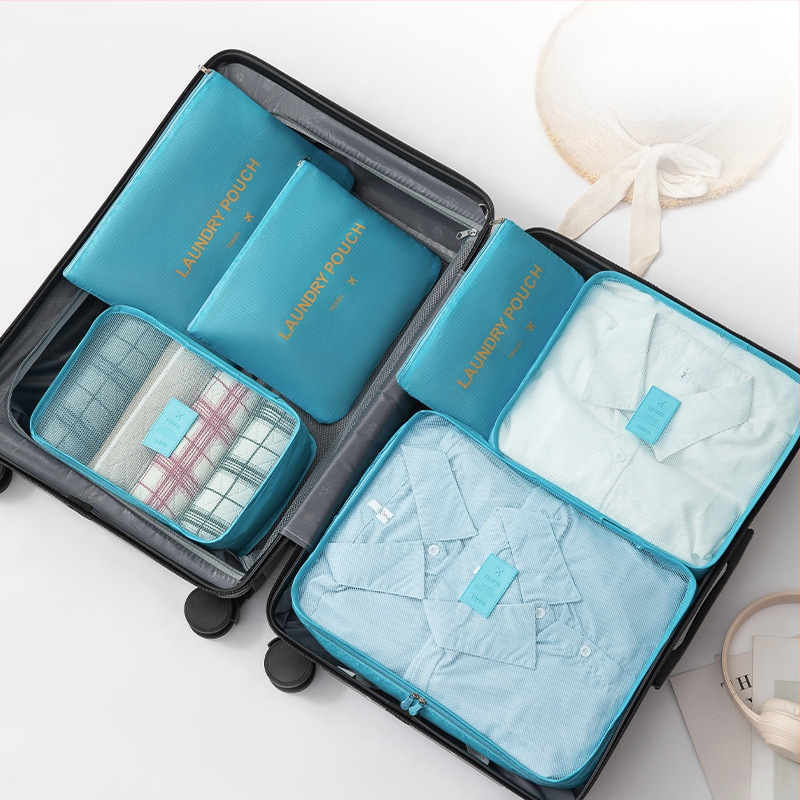 Hat darabos utazási tároló kocka alakú táskák szettje, Oxford anyagból, multifunkcionális, fehérneműk, kozmetikumok és ruházat számára
