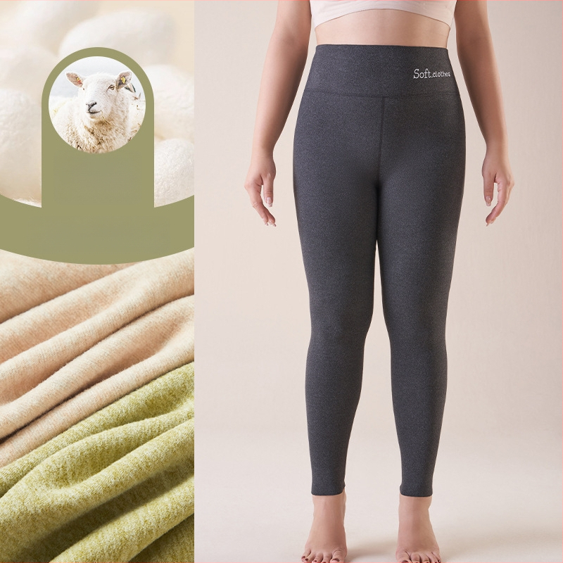 Pantaloni termici cu fleece pe interior, talie înaltă, dublu strat, poliester cationic, 90–95% poliester, grosime 251–300 g/m²