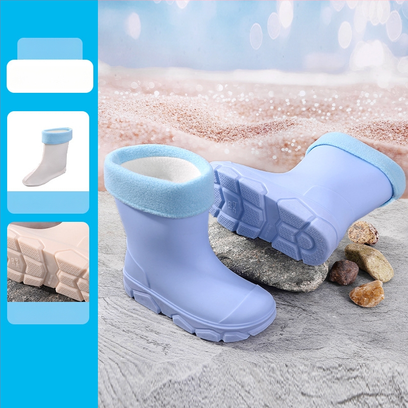 Cizme de ploaie din PVC pentru copii, unisex, înălțime joasă, talpă plată, căptușite cu fleece, patru sezoane, 4–16 ani