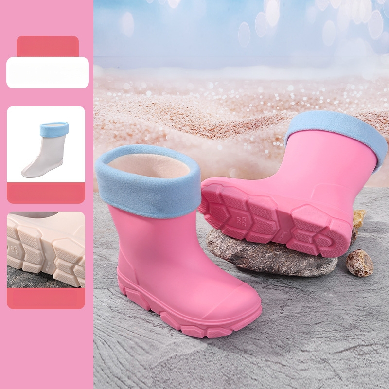 Cizme de ploaie din PVC pentru copii, unisex, înălțime joasă, talpă plată, căptușite cu fleece, patru sezoane, 4–16 ani