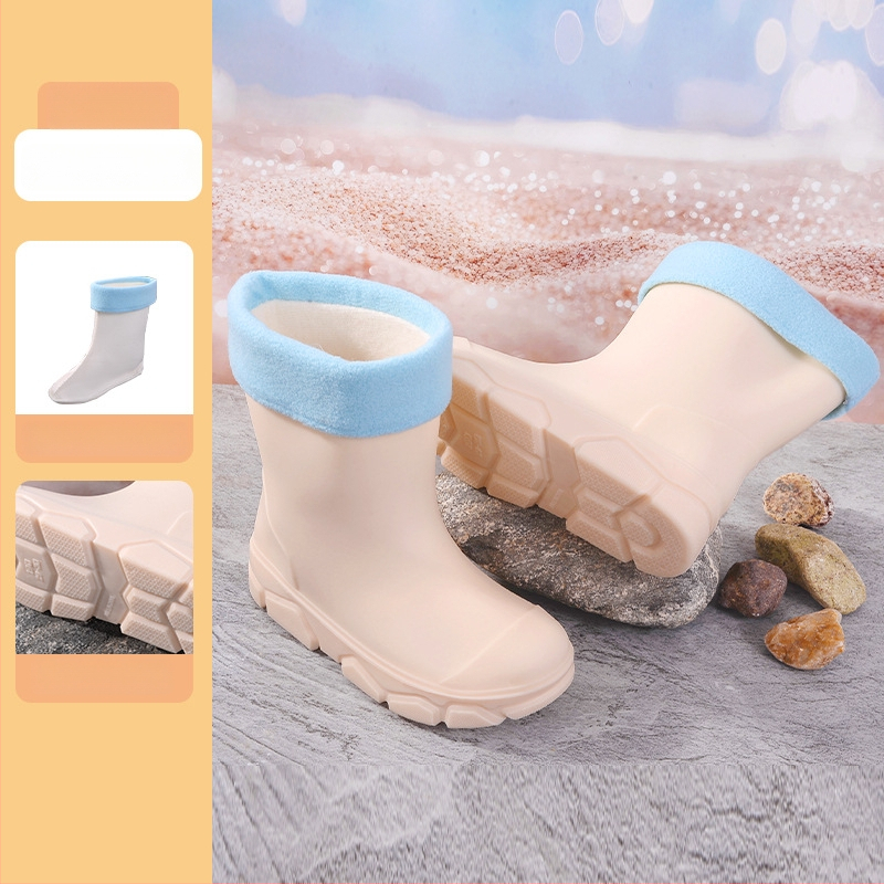 Cizme de ploaie din PVC pentru copii, unisex, înălțime joasă, talpă plată, căptușite cu fleece, patru sezoane, 4–16 ani