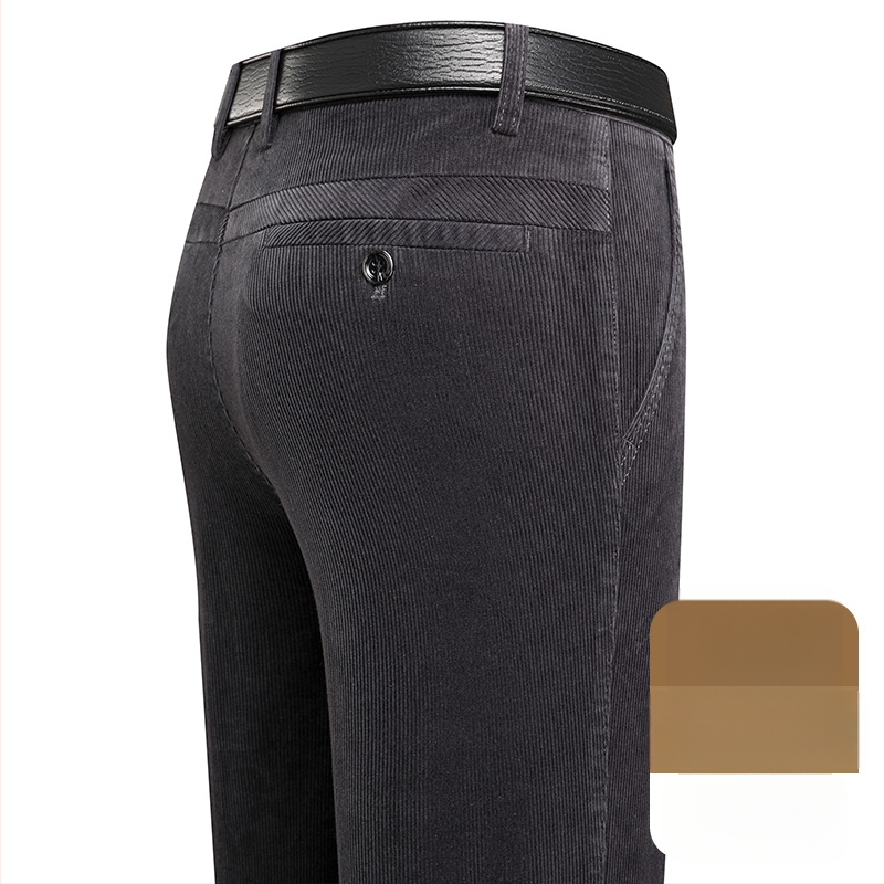 Ανδρικά παντελόνια corduroy, tapered γραμμή, με επένδυση φλίς, παχιά υφή, υψηλή μέση (για μεσήλικες άνδρες)