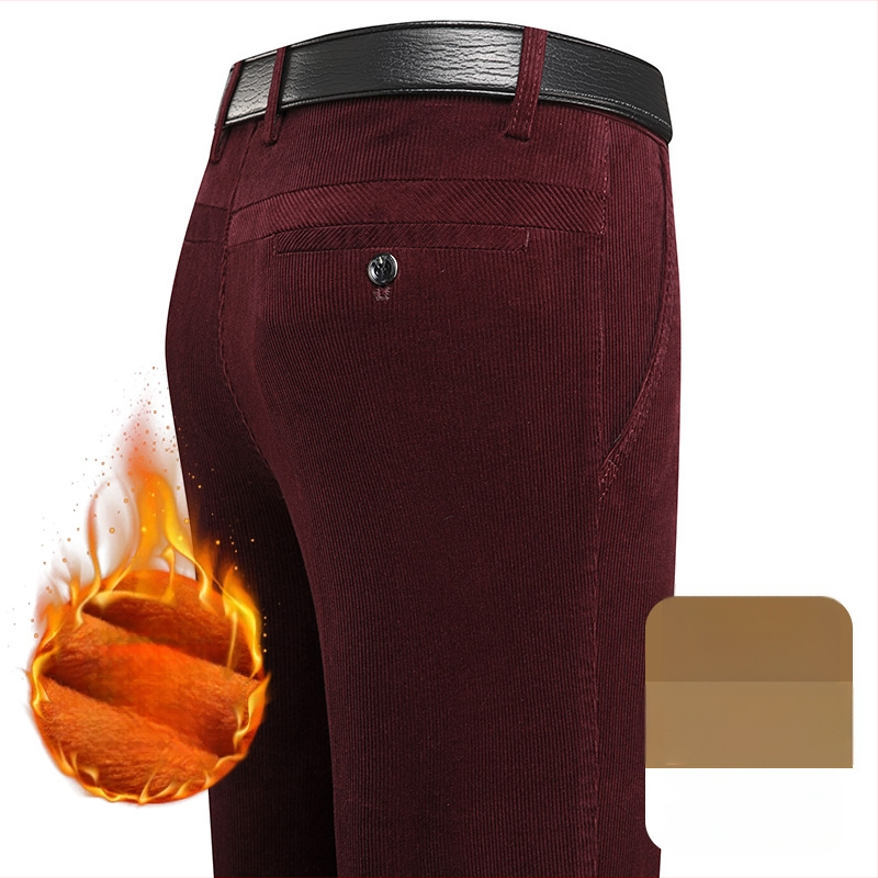 Ανδρικά παντελόνια corduroy, tapered γραμμή, με επένδυση φλίς, παχιά υφή, υψηλή μέση (για μεσήλικες άνδρες)