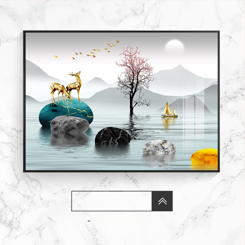 Διακοσμητικό έργο τοίχου για ηλεκτρικό μετρητή, τοπίο, κρεμαστό, πλαίσιο από κράμα αλουμινίου, πίνακας πορσελάνης με κρύσταλλο, νέο κινέζικο στυλ