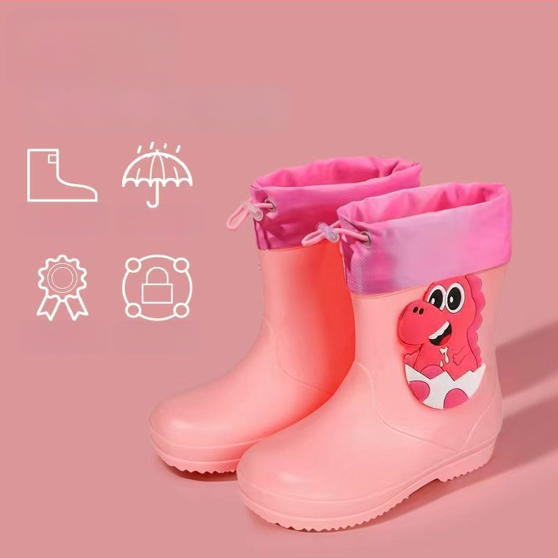 Ghete de ploaie pentru copii, până la gleznă, exterior PVC, impermeabile, talpă antiaderentă, căptușeală din bumbac, pentru vârste 6 luni–6 ani