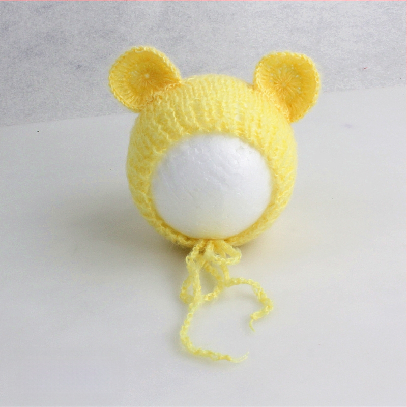 Πλεκτό καπέλο μωρού από mohair, σε μορφή αρκουδάκι, με κυκλικό θόλο, ζεστό για φωτογράφηση άνοιξη/φθινόπωρο, για 0–6 μηνών