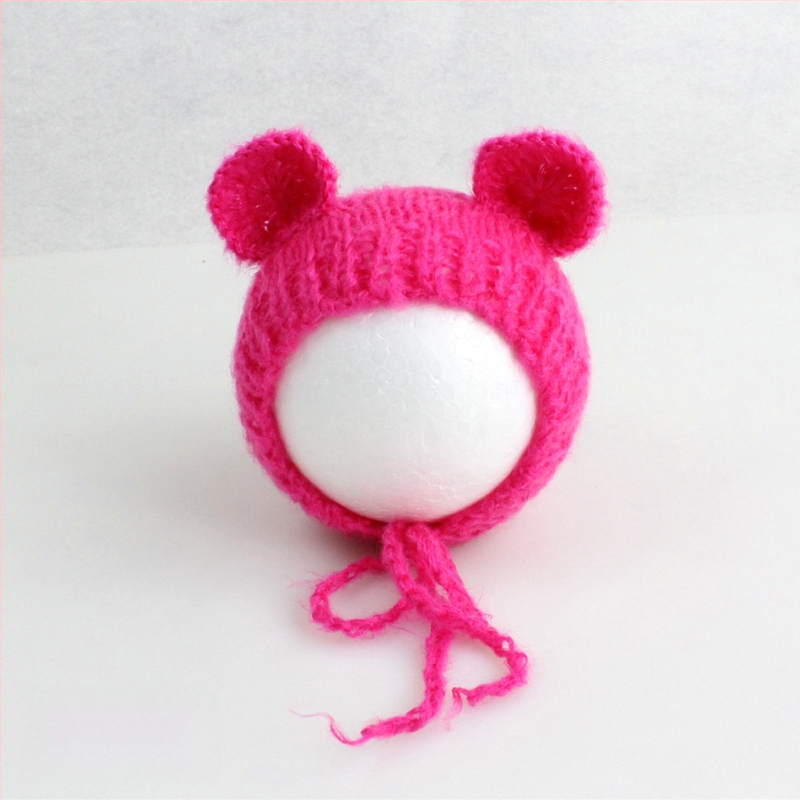 Πλεκτό καπέλο μωρού από mohair, σε μορφή αρκουδάκι, με κυκλικό θόλο, ζεστό για φωτογράφηση άνοιξη/φθινόπωρο, για 0–6 μηνών